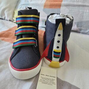 NEW Mini Boden Canvas High Top Sneakers Navy Rocket Ship. Size EU 34/US 2.5